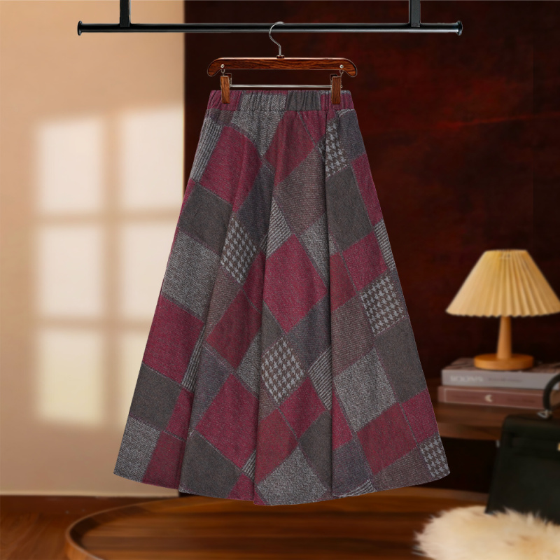 【NANA专属】2025秋冬百搭A字格纹复古半身裙高腰设计显瘦D8273