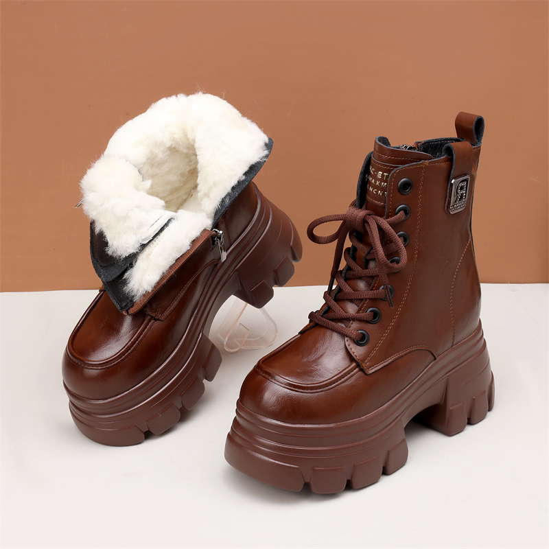 10cm厚底内增高羊毛雪地靴女2025冬季新款皮毛一体加绒保暖大棉鞋