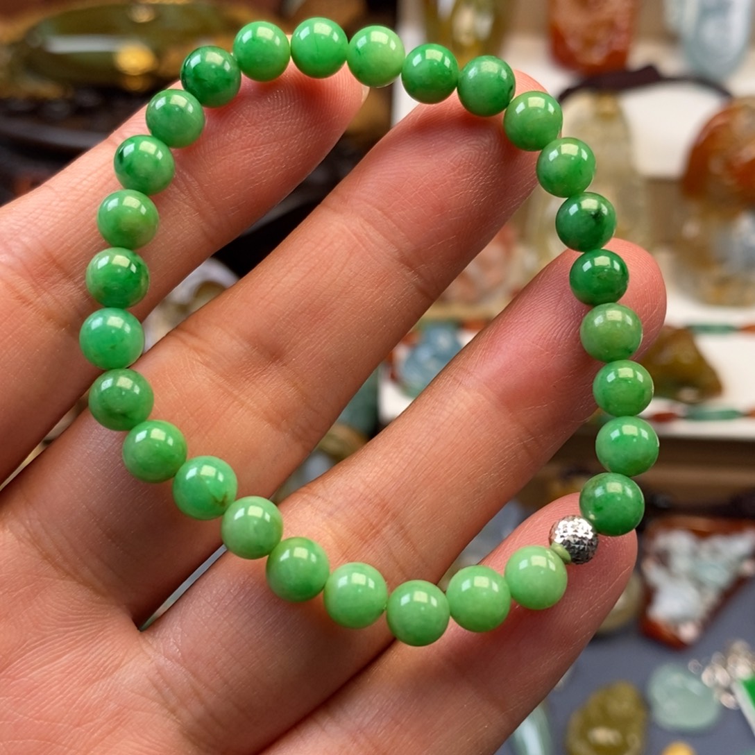 翡翠未镶嵌颈饰绿珠手链