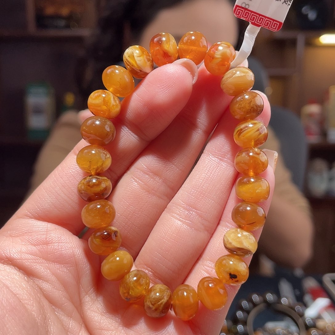 琥珀手链未镶嵌红**头9m蜜蜡
