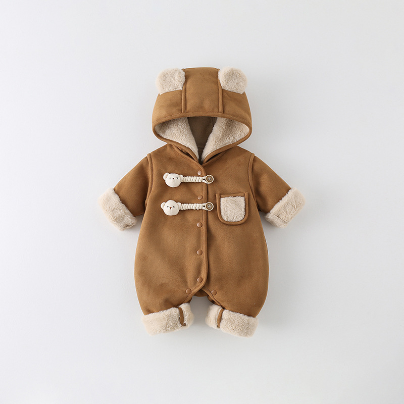 初生婴儿衣服冬季加绒棉衣宝宝加厚夹棉连体衣可爱超萌外穿爬爬服
