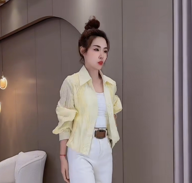 【橙子定制】时尚蕾丝花边拼接POLO领长袖衬衫#6267