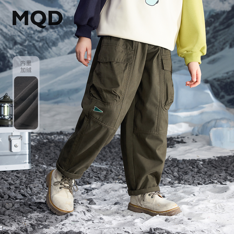 MQD童装24冬季新品户外露营工装大口袋阔腿加绒休闲裤9644W1508