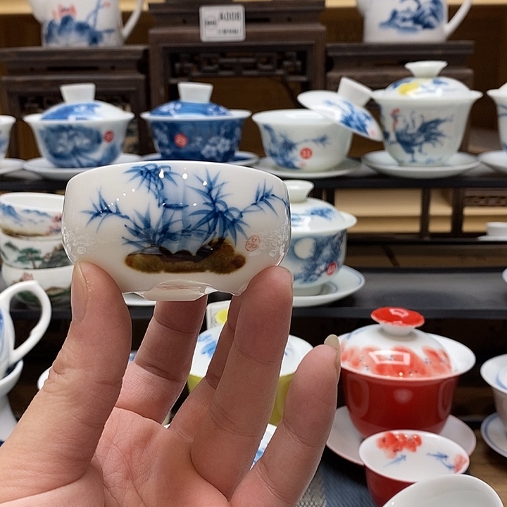 手绘微瑕竹子杯子三个装