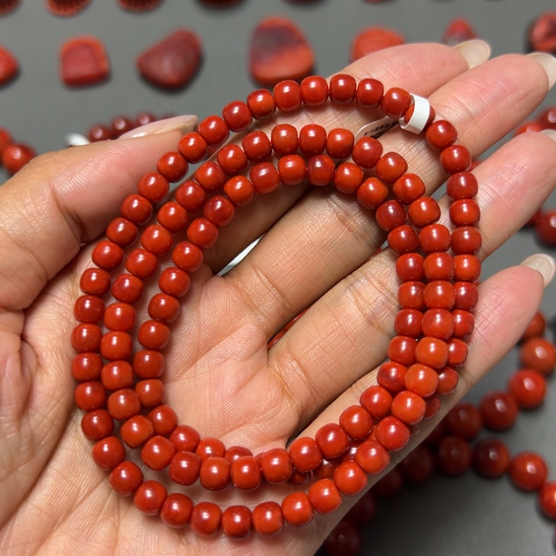 南红玛瑙未镶嵌手串 柿子锦多圈 约5.5mm 