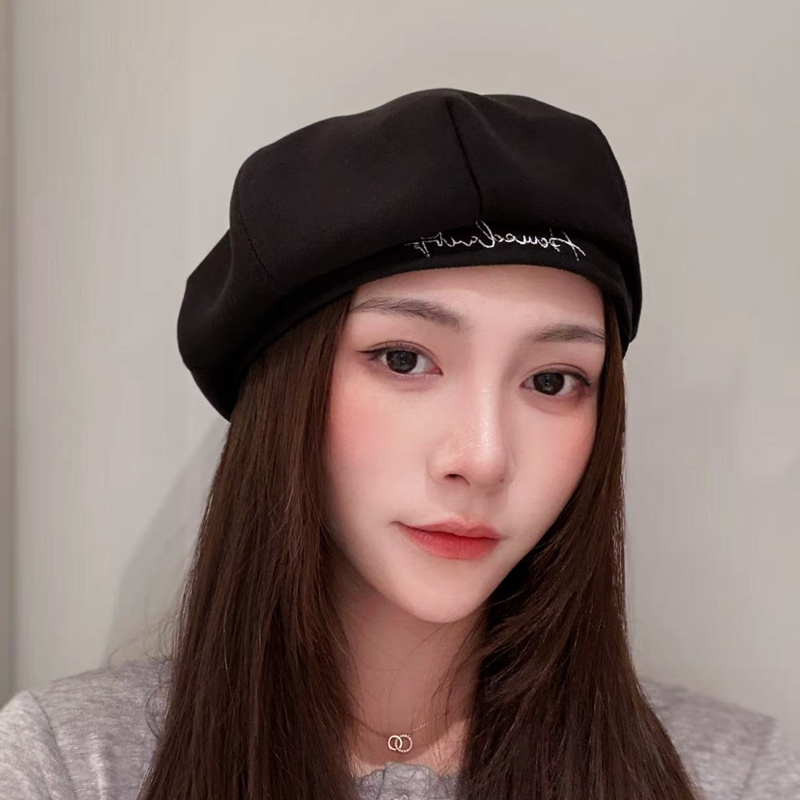 贝雷帽女春秋2025ins日系百搭显脸小刺绣八角帽子冬季韩版画家帽