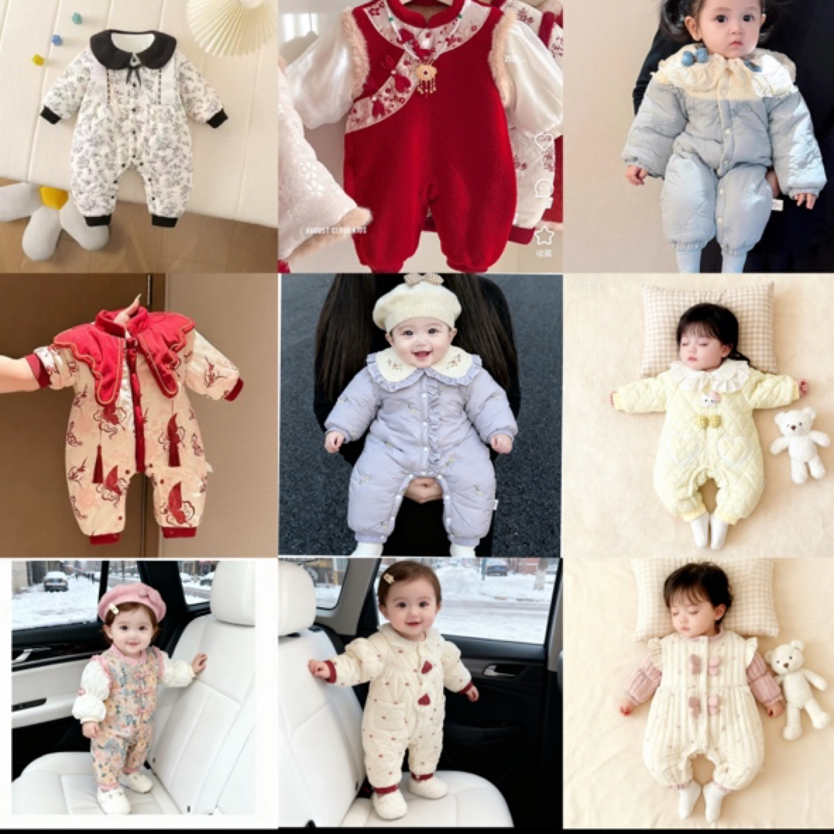 600-699组合加绒婴儿衣服秋冬季保暖外出服满月新生儿宝宝连体衣