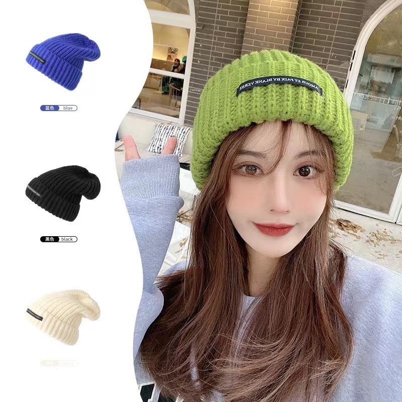字母针织帽子大头围宽松女新款毛线帽秋冬保暖适合圆脸显脸小堆堆