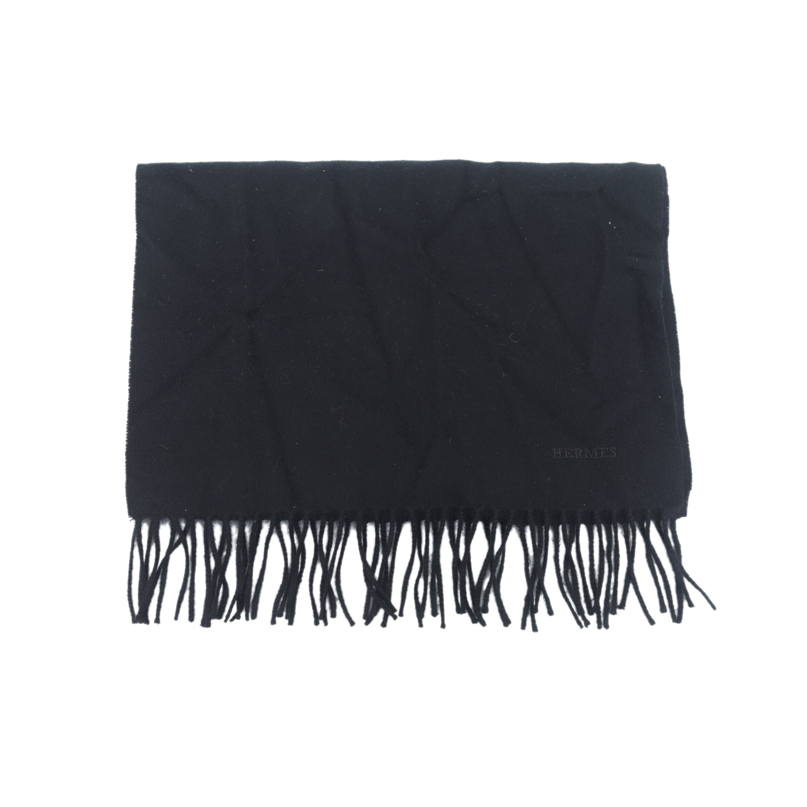 全新未使用 Hermes/爱马仕 小花柳 Unie Brodee围巾 黑色羊绒