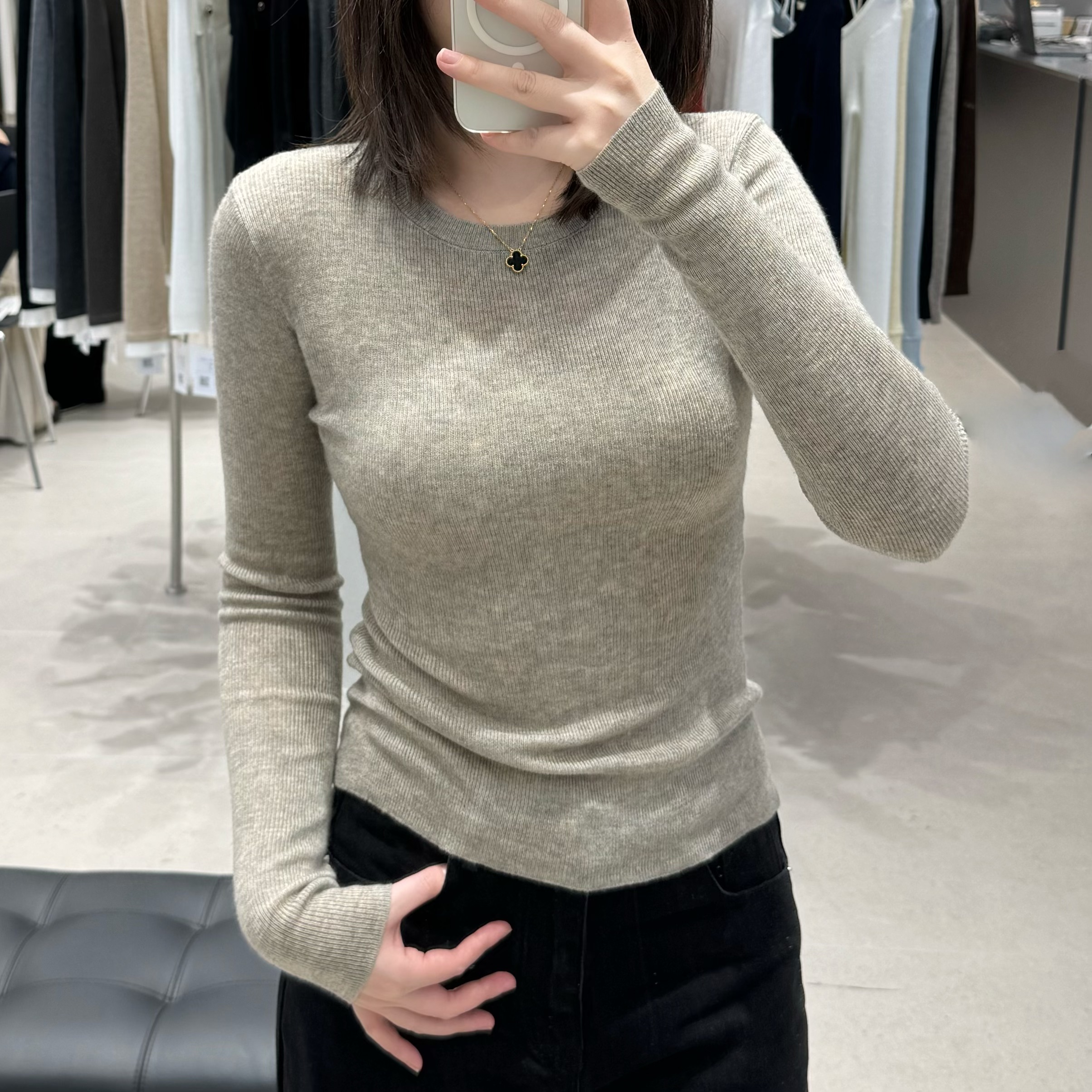 【薄款羊毛衫】简约气质毛衣女鱼骨线修身显瘦精纺打底毛针织衫上衣