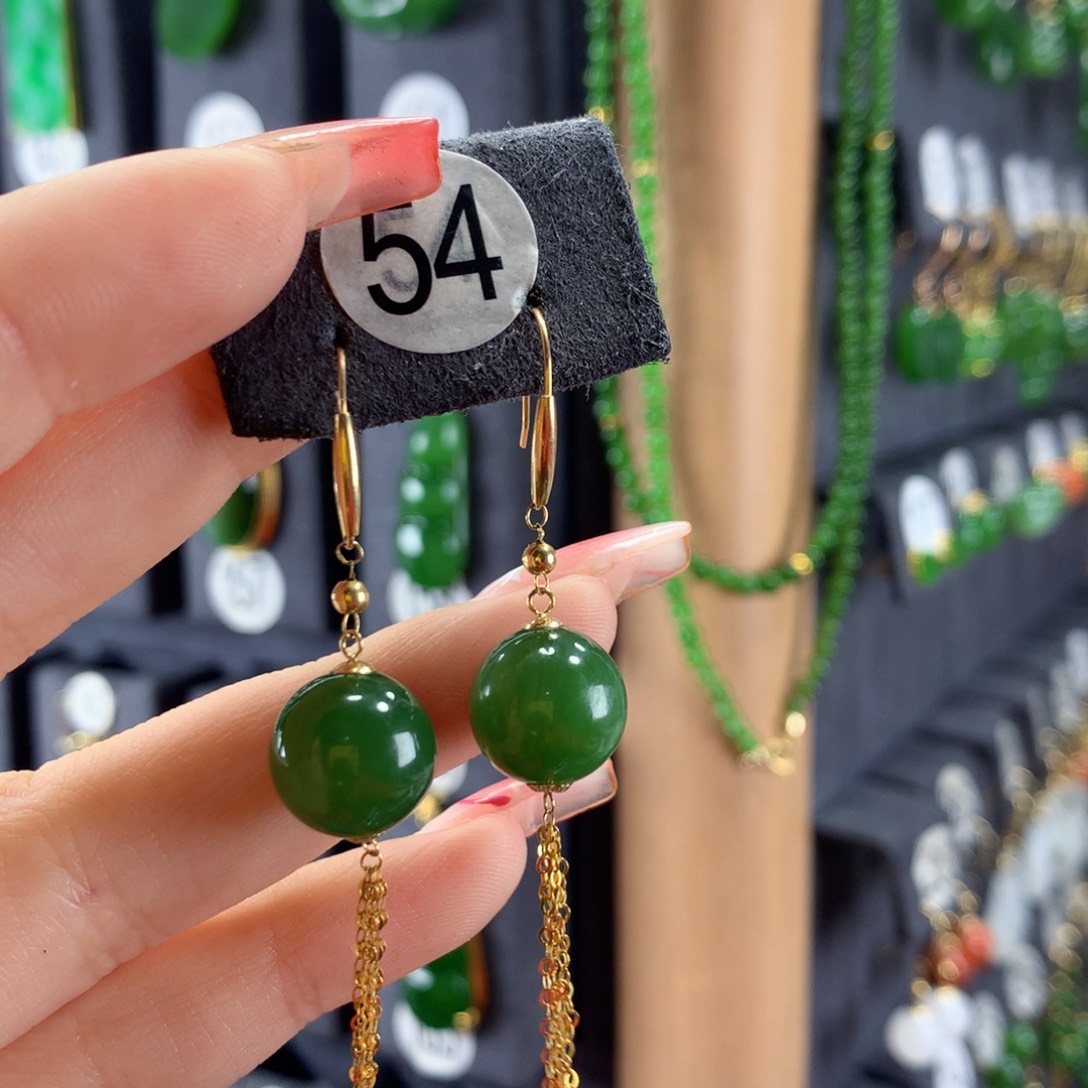 和田玉耳饰18K金镶嵌