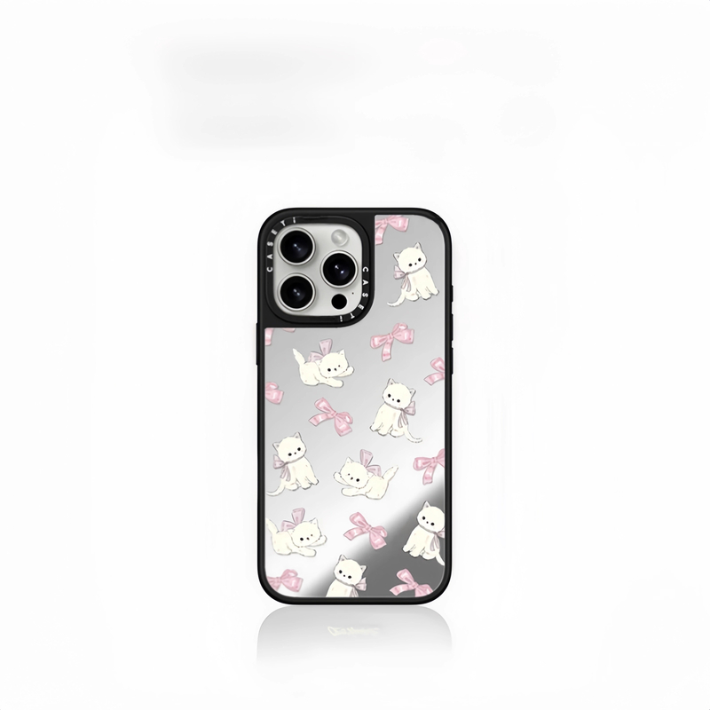 case蝴蝶结小猫适用iPhone16promax手机壳16p/17pro少女14/15镜面