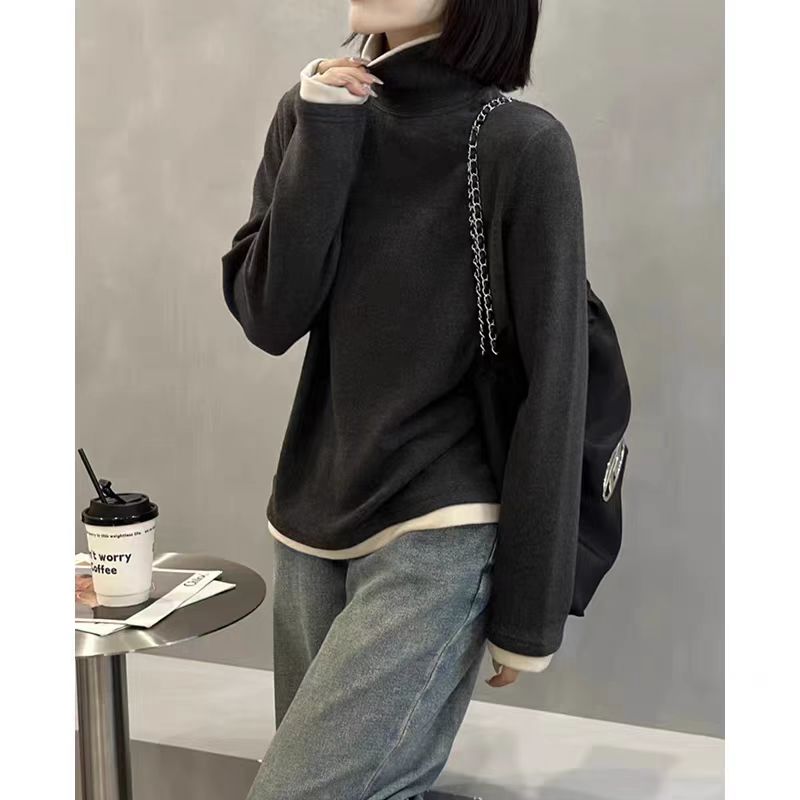 898-3  高领女长袖秋冬女款纯色保暖T恤时尚网红宽松