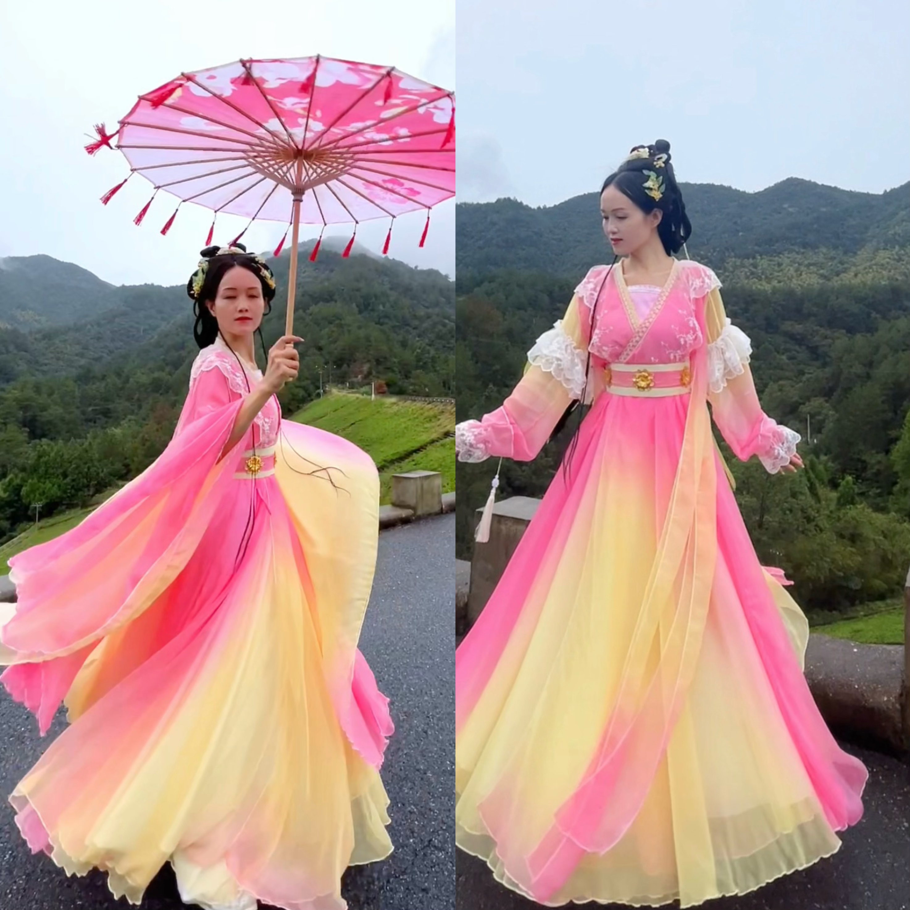 【蜜桃】桃梨渐变超仙气古风影视服装