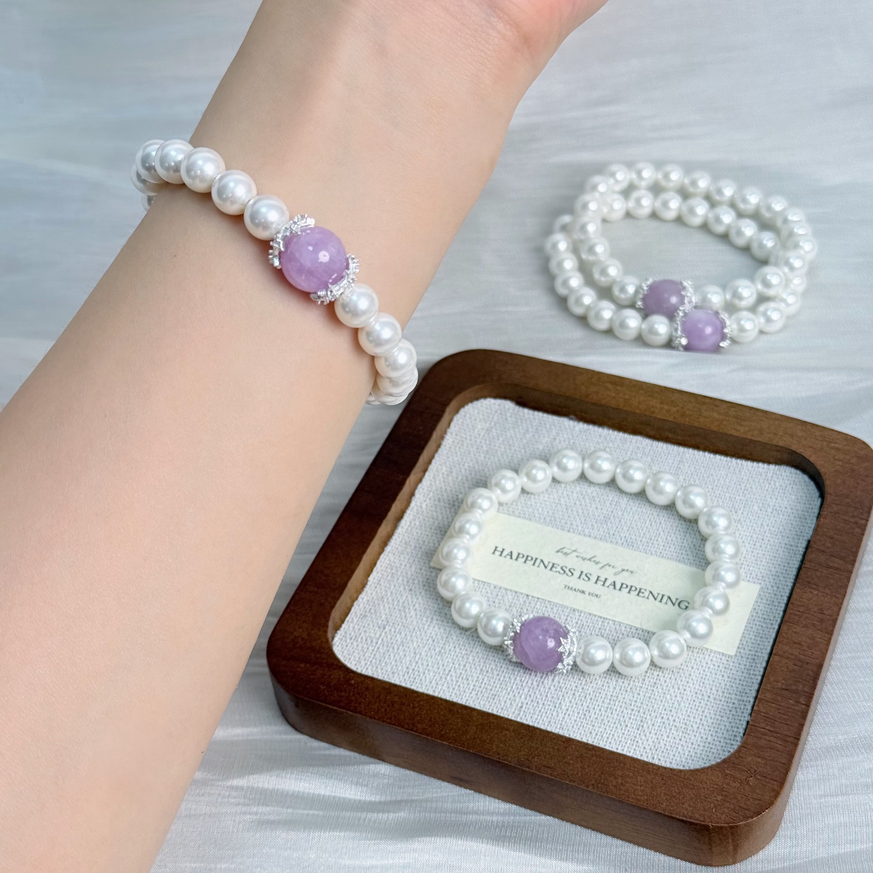 【富家公主】H882施华洛贝珠设计款紫锂辉水晶手串轻奢女手链 