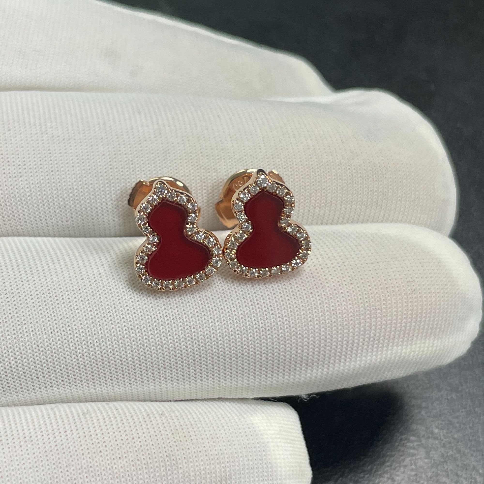 （双12）18k金葫芦钻石红玛瑙耳钉   多样性发一对