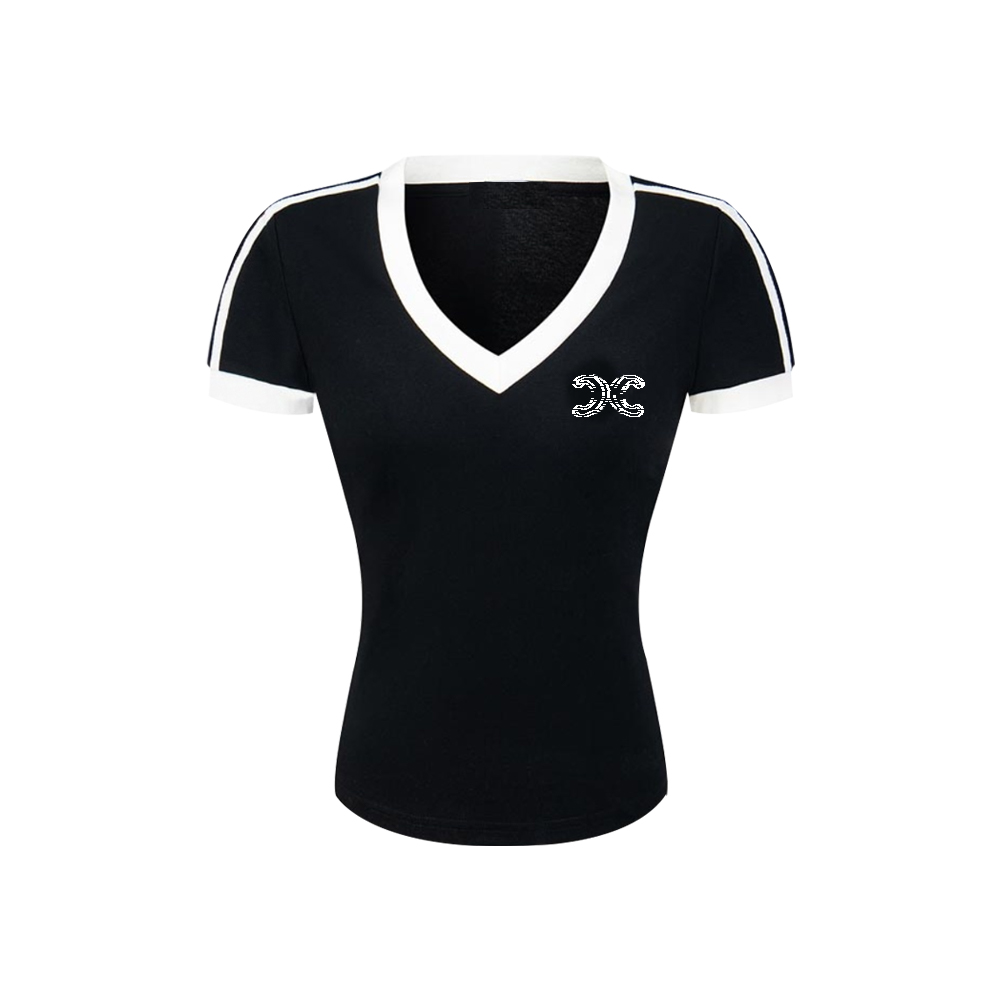 2025ffV领短袖刺绣美式修身显瘦短袖T恤ol夏季纯欲辣妹风#1-TX-09