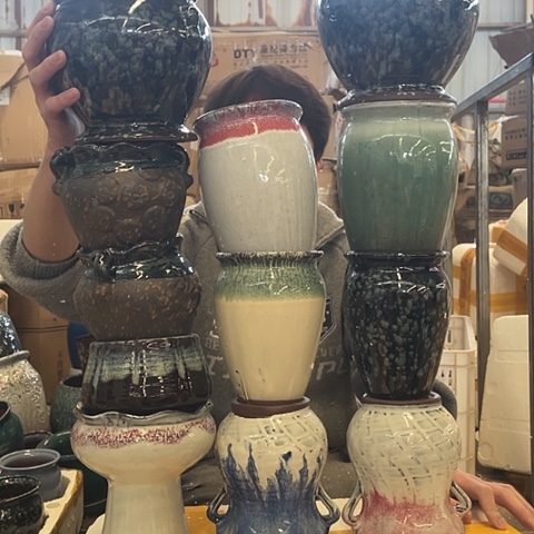 红陶宜兴紫砂花盆套组