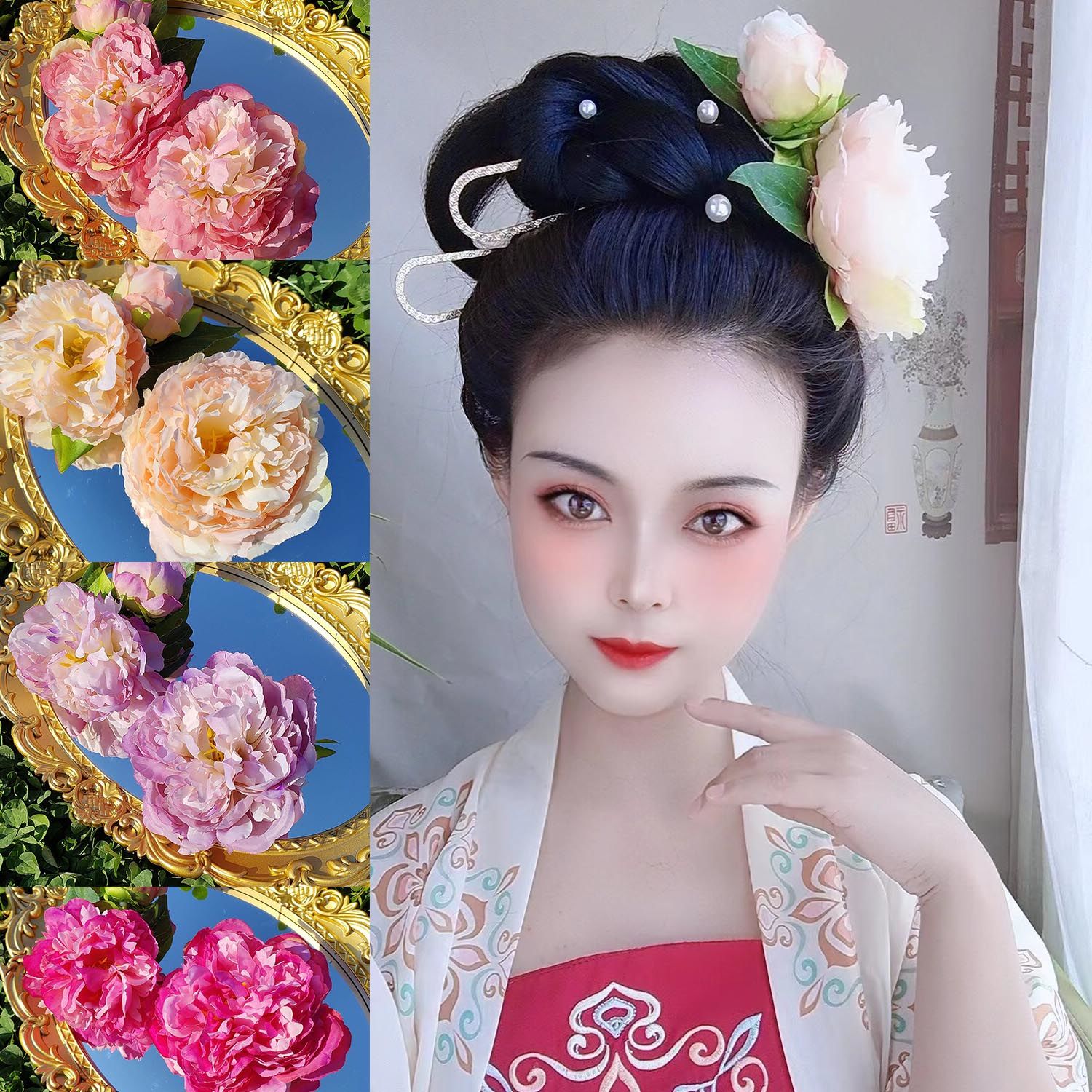 超大款富贵芍药菊花唐风牡丹绢花发饰古风拍照写真绢花发饰16cm