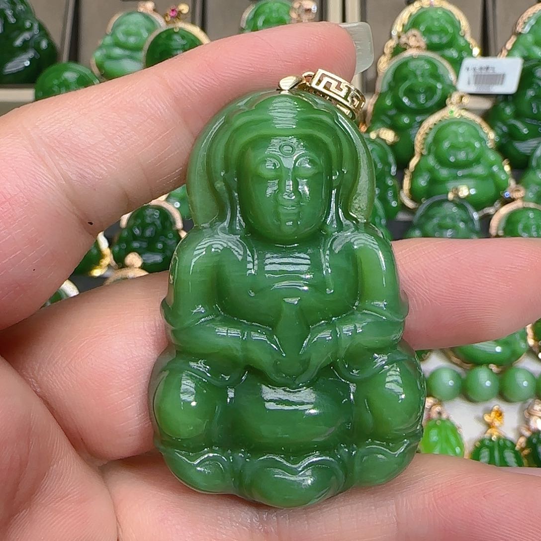 和田玉（碧玉）吊坠(不含链)18K金镶嵌