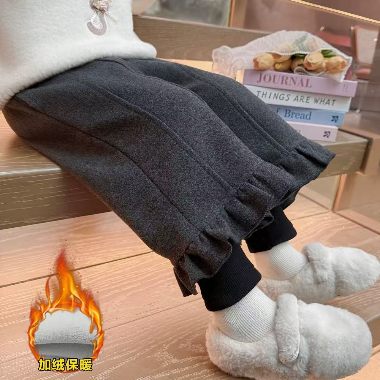 【一条过冬】新女童假两件加绒裤子秋冬季2025新款儿童阔腿裤宝宝