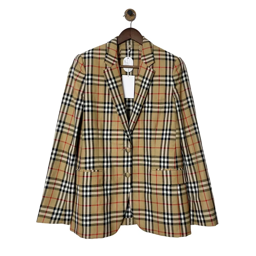 99新 BURBERRY/博柏利 青奢荟/40码/休闲格纹羊毛西装外套//61011