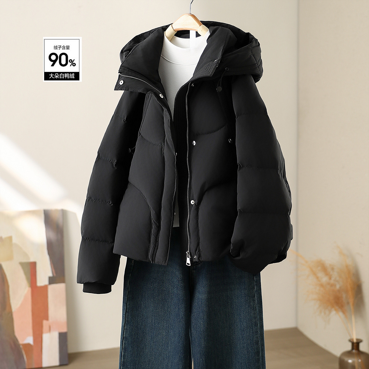 【一姐定制】TYAYR203短款羽绒服女时尚连帽防风90鸭绒长袖羽绒外套