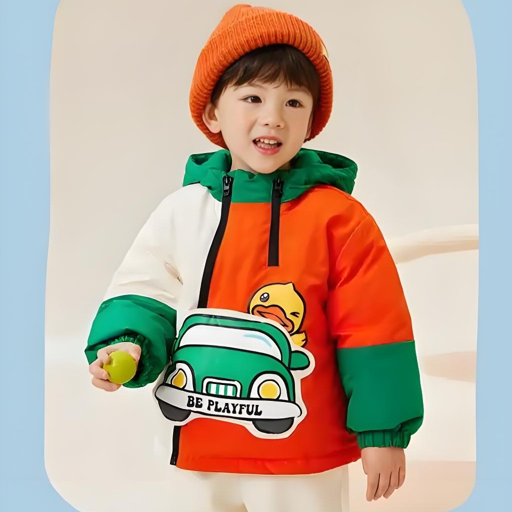小黄鸭常规连帽加厚女加绒男通用撞色小童