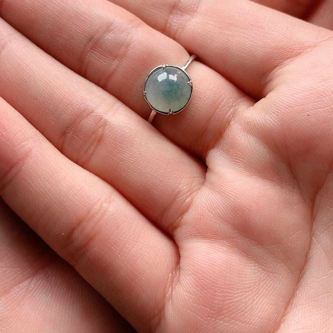 翡翠戒指银S925镶嵌F*0051