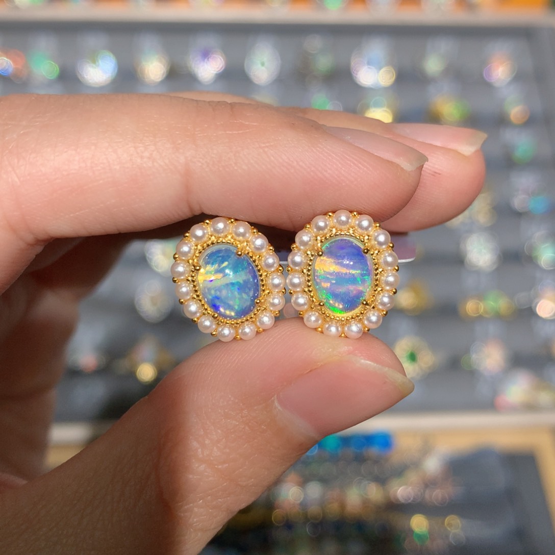 银S925镶嵌欧泊欧泊耳饰y