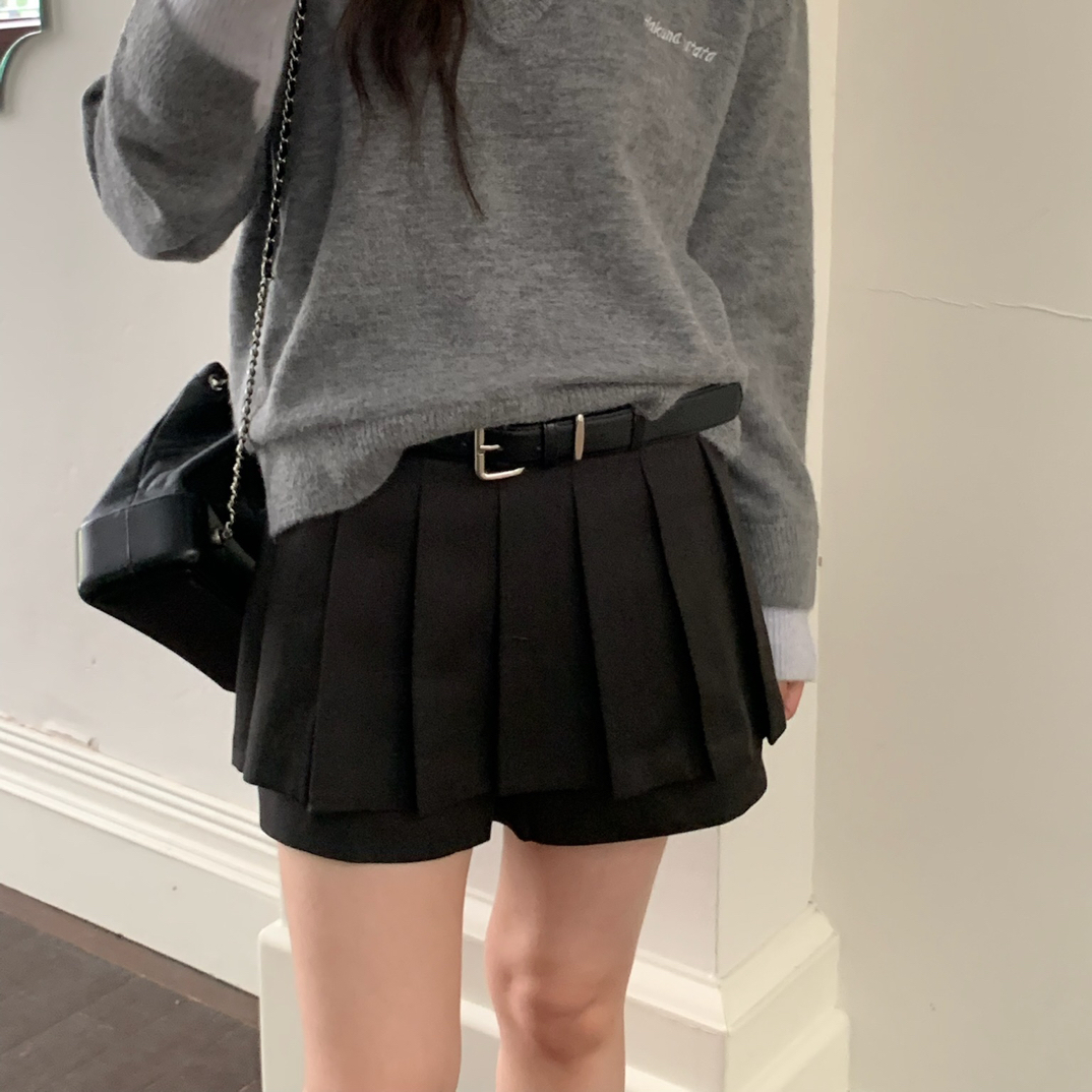 VVS@5985 韩系气质百搭压褶设计师高腰A字裙裤（配腰带