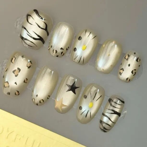 米莱【琥珀豹豹】白开水猫眼穿戴甲可脱卸