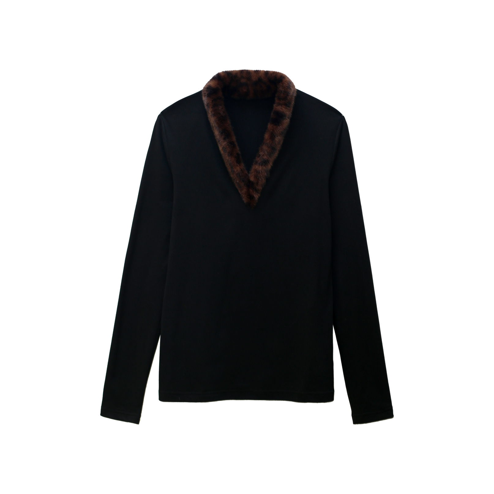 UWS2512006游来「玄韵」冬季法式V领打底衫绒领内搭宽松