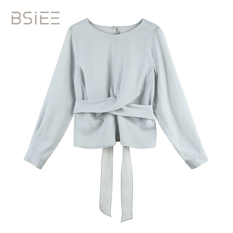 BSIEE/本涩显瘦长袖设计感绑带收腰小衫