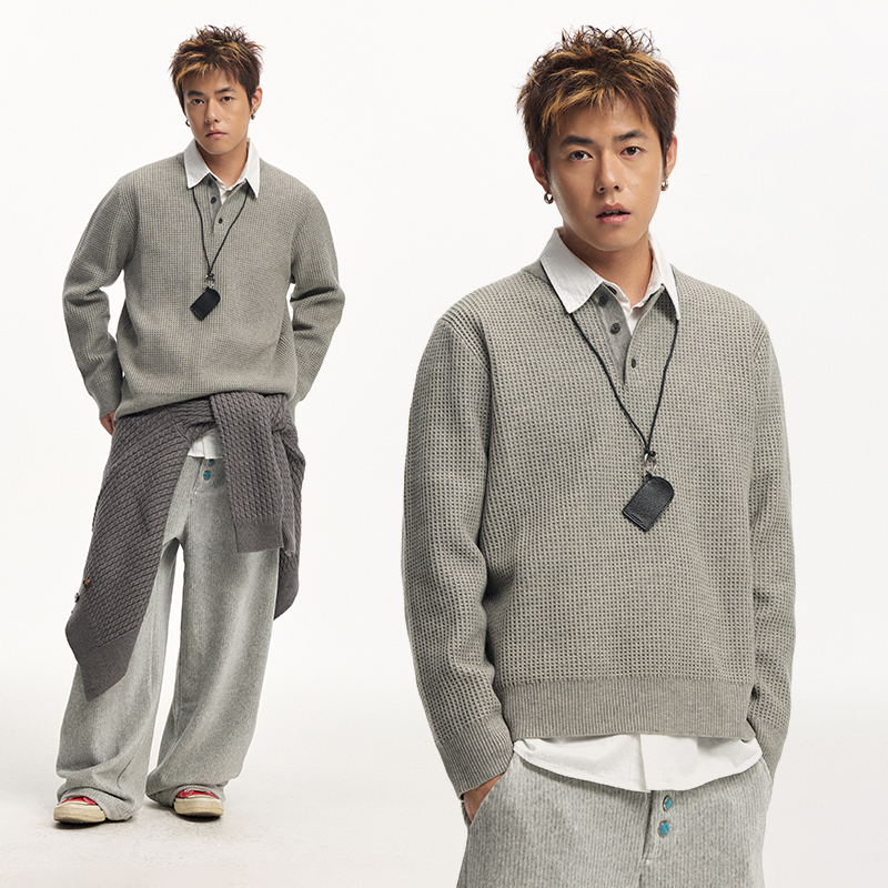 CoosRetro 秋冬季男士复古水洗长袖亨利领毛衣柔软亲肤保暖针织衫