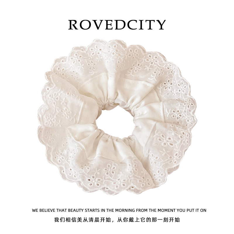 法式超大大肠发圈女白色蕾丝发饰高级感头绳2025新款发绳头花头饰