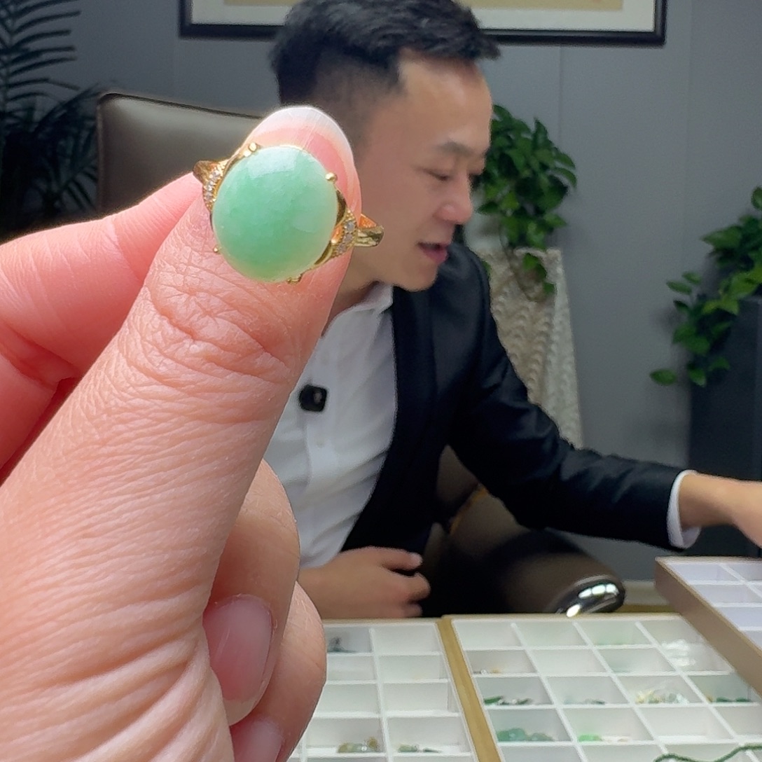 翡翠银S925镶嵌戒指天然