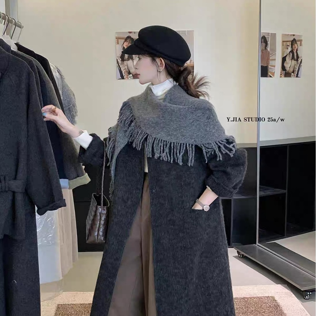  秋冬气质优雅配旗袍外搭高级感含羊毛加厚保暖披肩三角围巾
