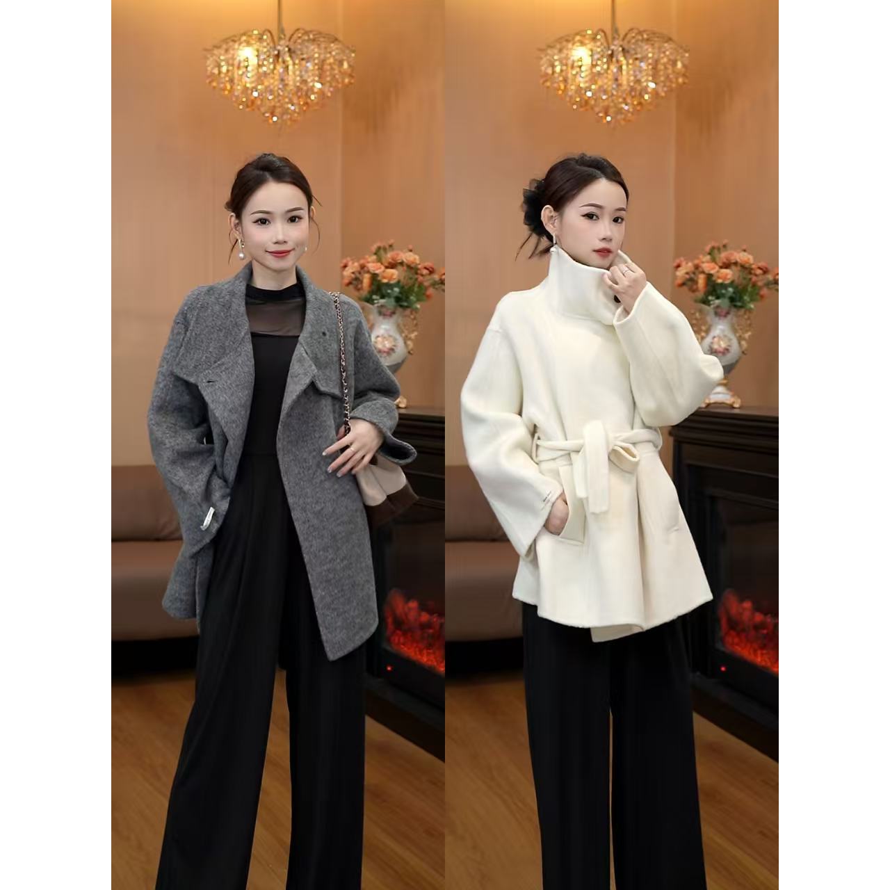 【格芮欧典】短款韩版系带立领毛呢大衣BQYY2506