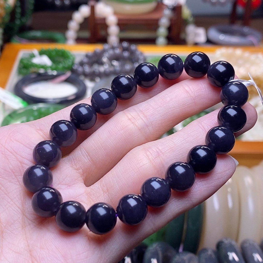 和田玉未镶嵌烟紫帝王紫手串9.3MM