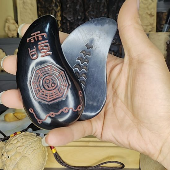 木天然牛角刻花圣杯