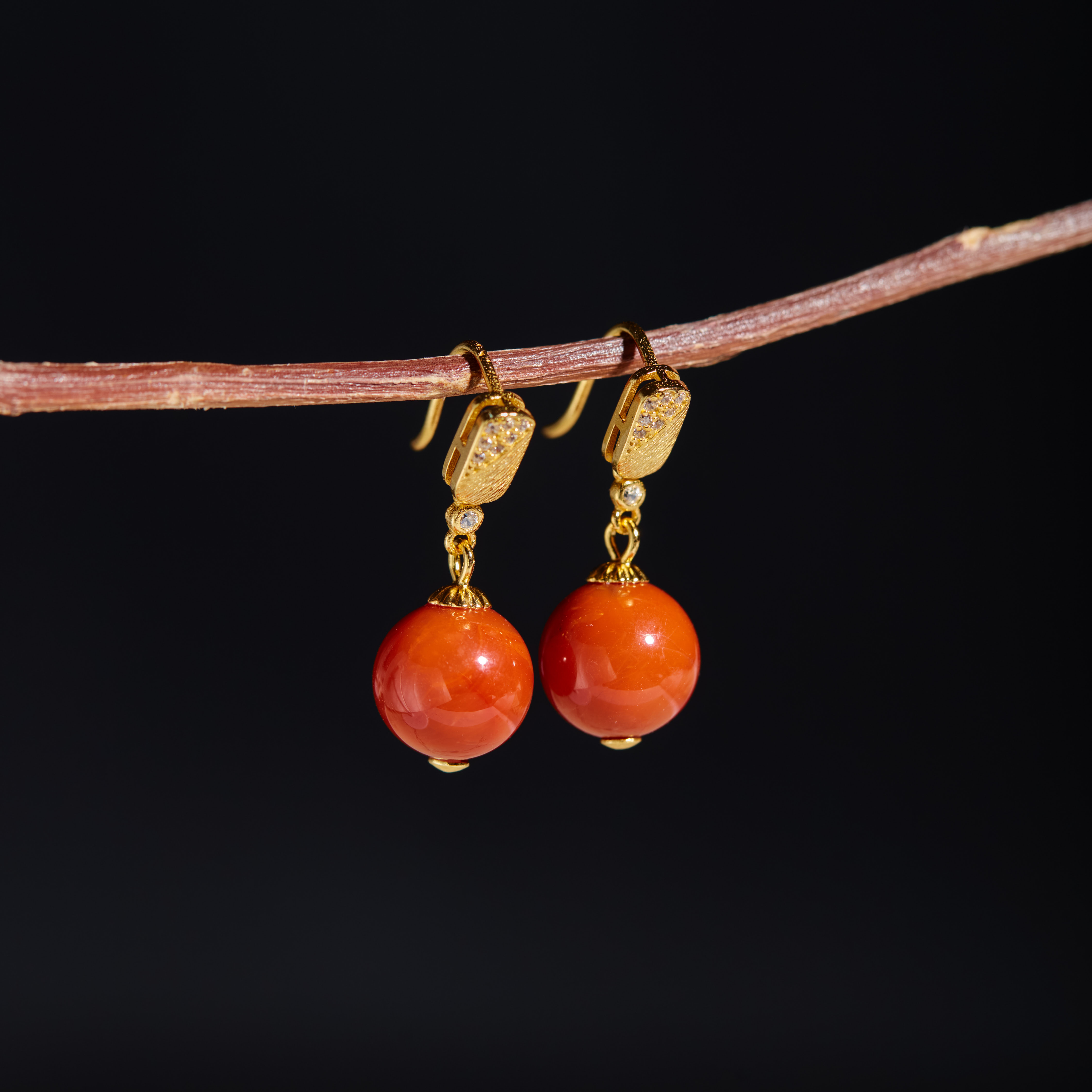 【云上雅岚】秋光丨C71147-S925南红耳钉-9.5mm-多样性发一件