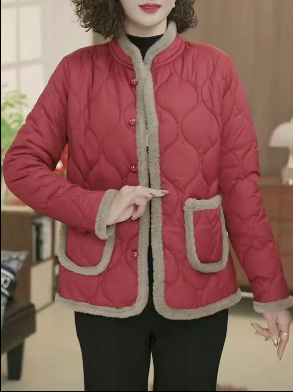 多多米//2025年冬季加绒加厚立领休闲显瘦保暖棉衣（立领纯色棉衣）