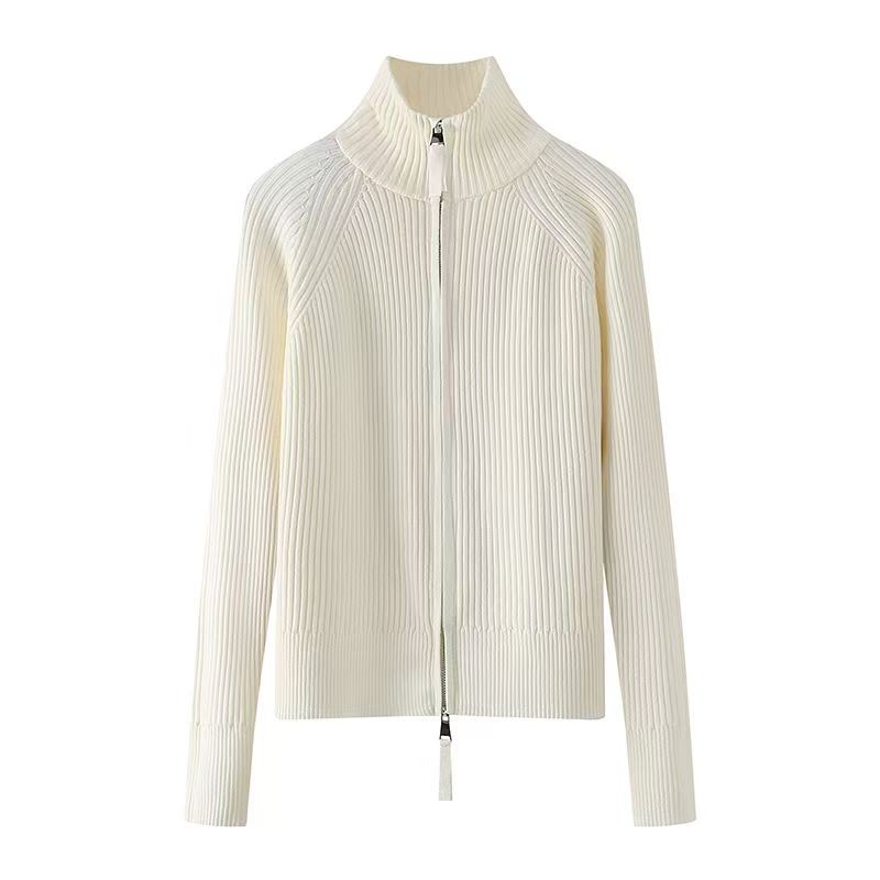 双头拉链针织开衫针织针织衫女高领毛针织衫打底外套4038