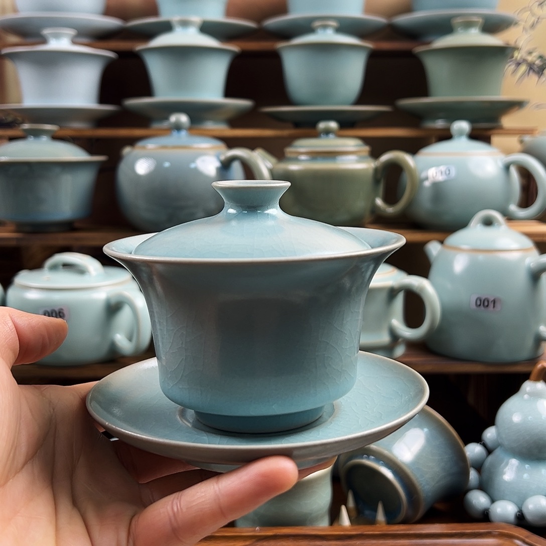 仿古釉三才马蹄盖碗二级