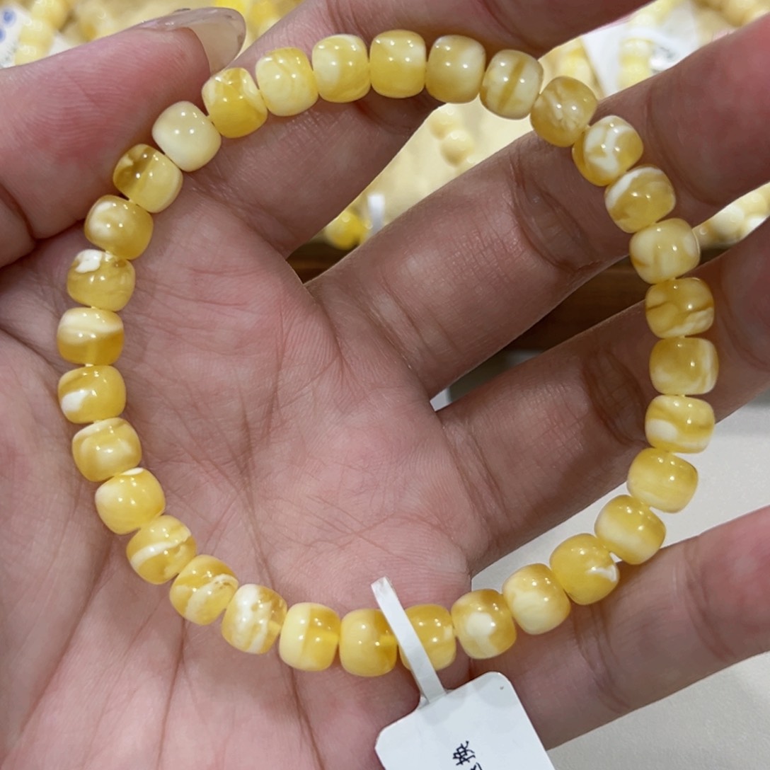 蜜蜡手链未镶嵌7m金瓷白虎皮