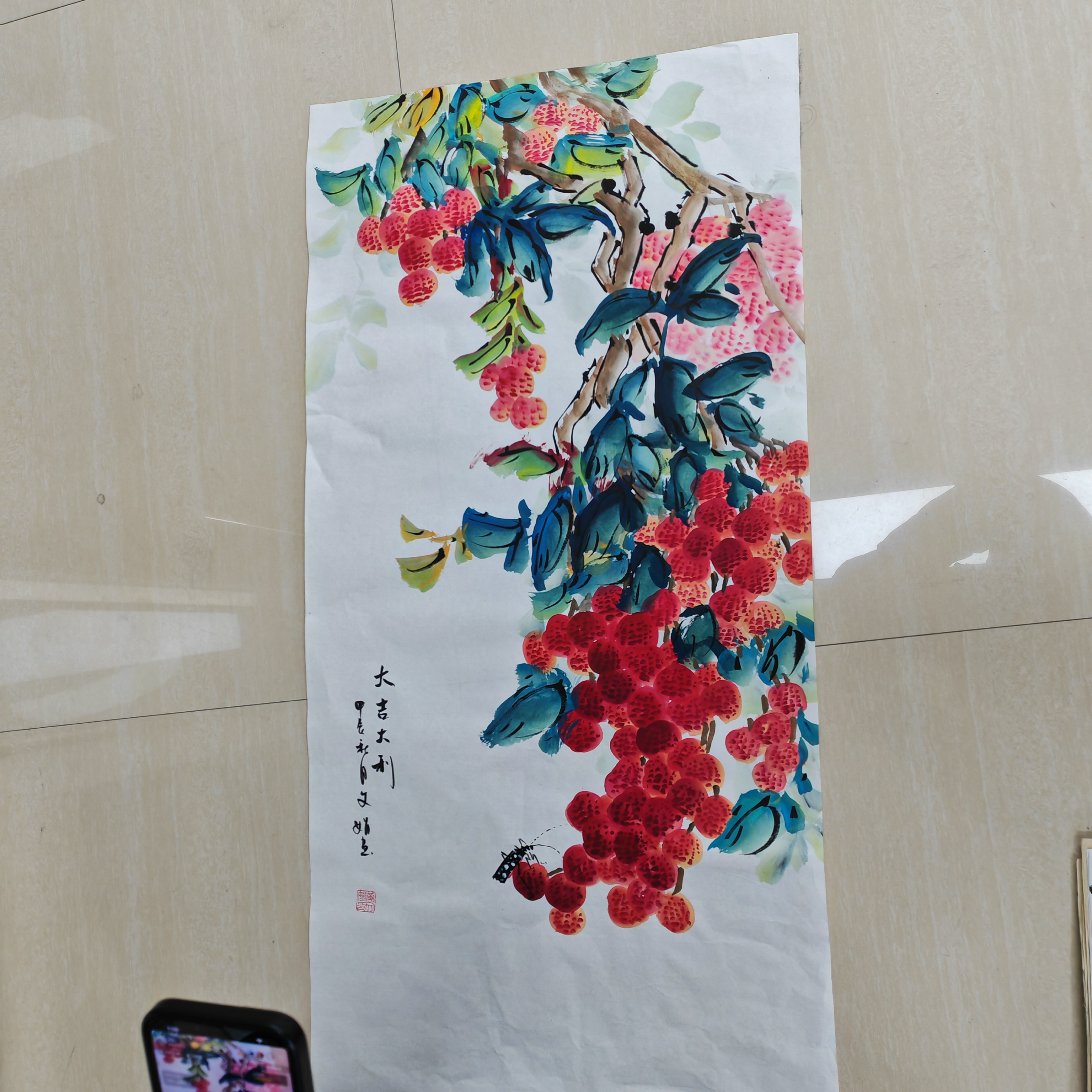 黄文娟老师三尺花鸟大吉大利