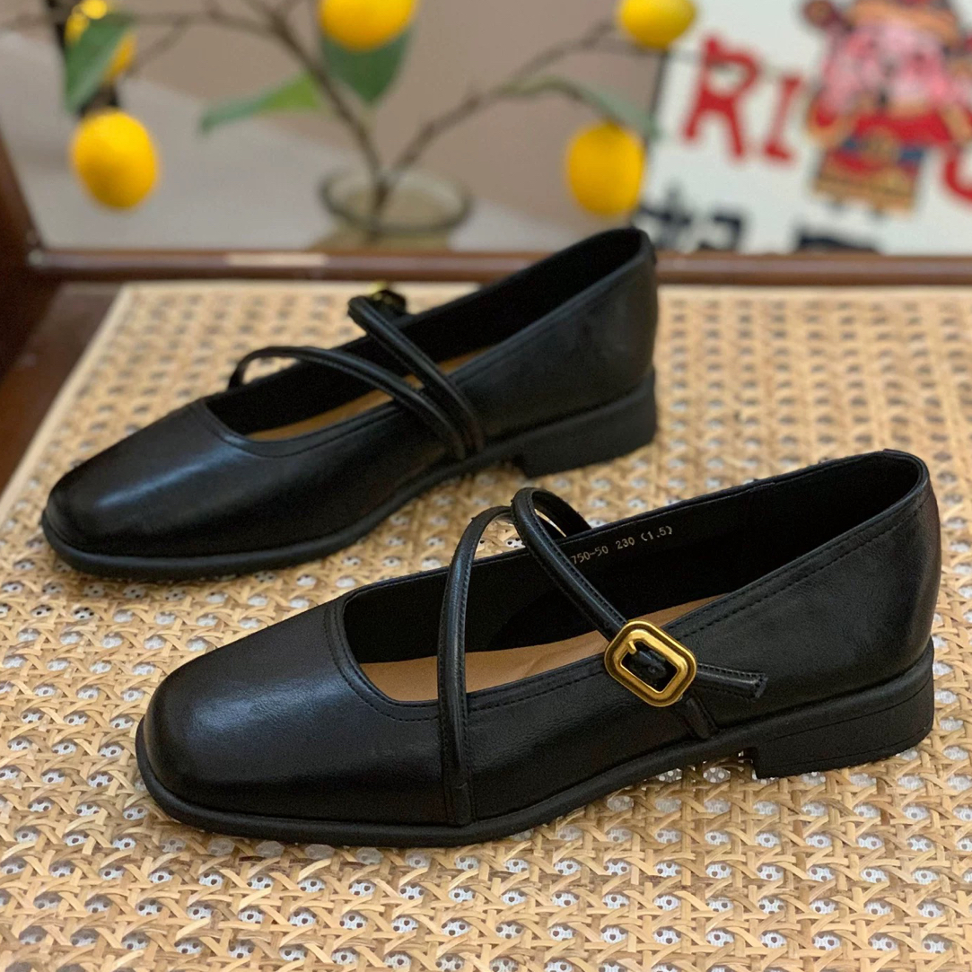 3703-1A复古风玛丽珍鞋女2025新款软度舒适显脚小方头休闲浅口鞋