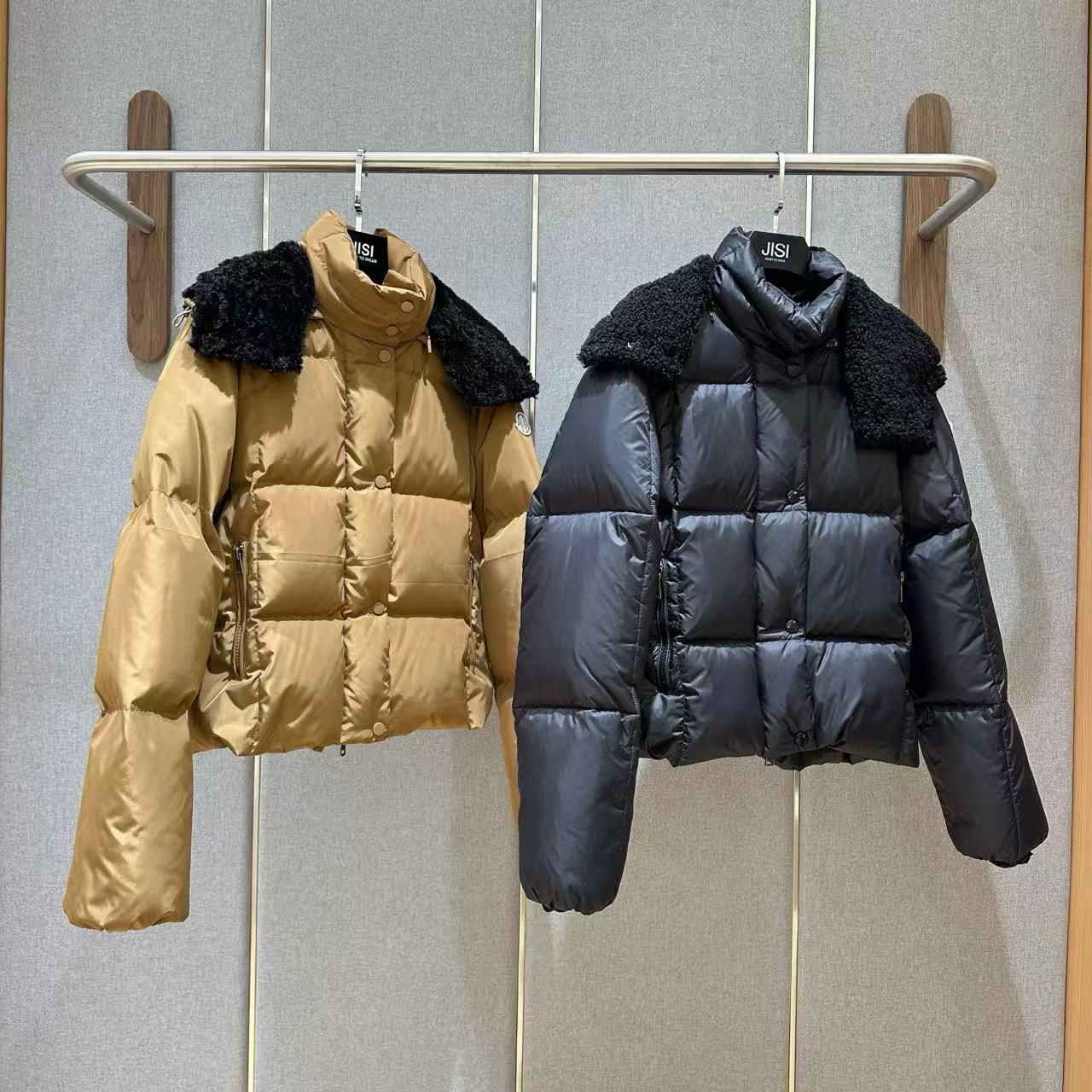 JISI  豆腐块绗缝连帽短款夹克羽绒服外套-YR25758A