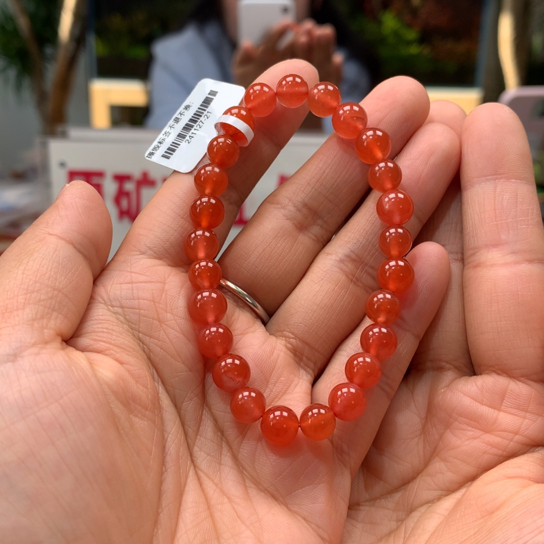 南红玛瑙南红7mm冰红手串有瑕疵未镶嵌